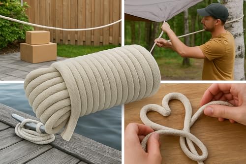 100 Ft Heavy Duty Braided Cotton Rope Clothesline Approximately #6 1/4" 6 mm Multi Purpose Home Boat Camping