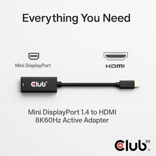 Club 3D Mini DisplayPort to HDMI Adapter 8K@60Hz 4K@120Hz - Active mDP 1.4 to HDMI Converter for Gaming PC, Aorus Series -...