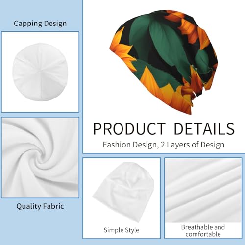 bnvaab Orange Sunflower Wallpaper Print Beanie Hat for Men and Women Stretchy Slouchy Winter Warm Cap Headwear Accessory