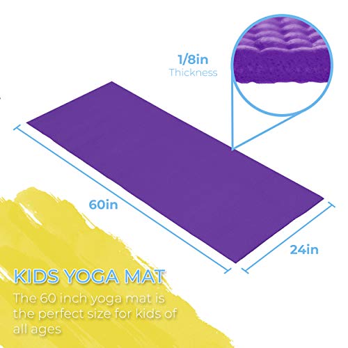 Hello Fit Kids Yoga Mats, 60" x 24" Exercise Mats, 4mm Non Slip Yoga Mat for Boys and Girls, Easy to Clean Kid's Workout M...