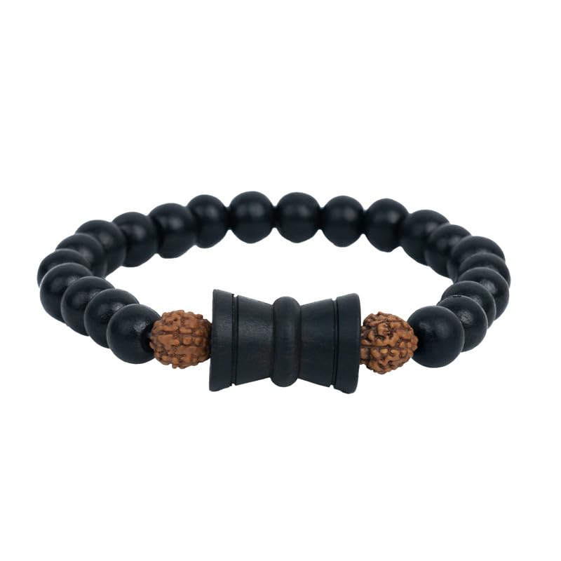 Astrotalk Rudraksha Karungali Healing Bracelet With Damru | Original 5 Mukhi Rudraksha & Karungali Beads | Shields from Evil Eye & Brings Focus | Bracelet for Men & Women | Gift for Man & Woman