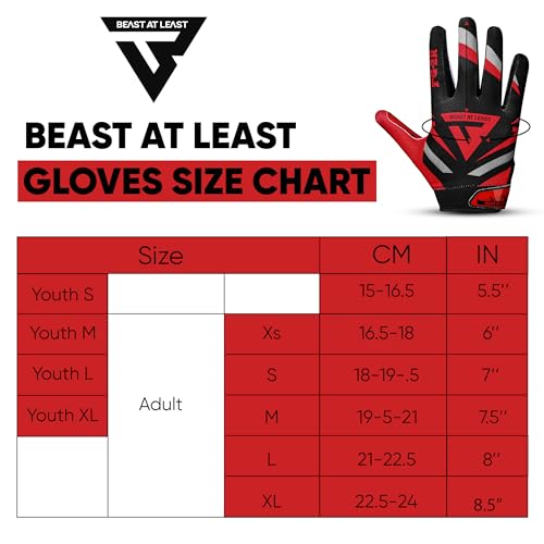 Beast AT Least Youth Football Gloves, Sticky Wide Receiver Gloves for Kids & Adults, Flag Football Gloves with Enhanced Si...