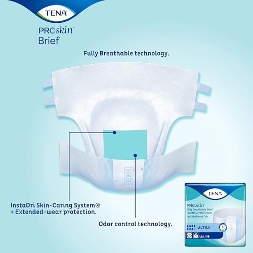 TENA Ultra Breathable Briefs, Incontinence, Disposable, Heavy Absorbency, Large, 40 Count, 40 Packs, 40 Total