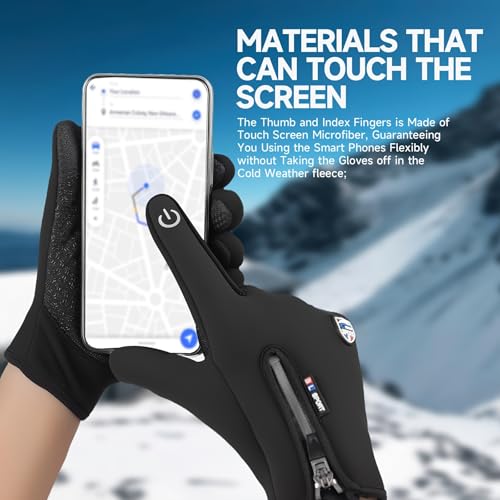 Outdoor Cold and Windproof Sports Gloves, Cold Touch Screen Anti-Slip Waterproof Windproof Suitable for Cycling and Skiin...