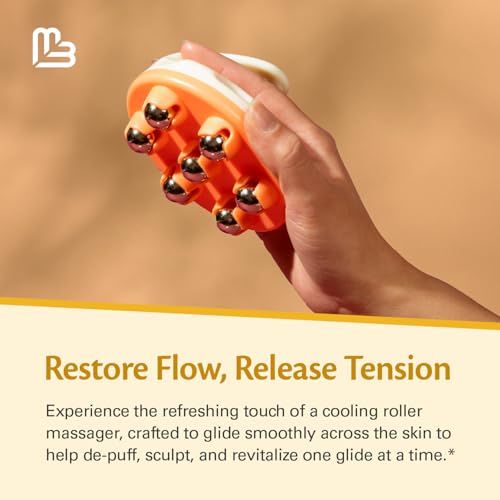 Lymphatic Drainage Massager with Cooling Steel Rollers for Body Sculpting, Cellulite & Sore Muscles, Grip-Friendly with Er...