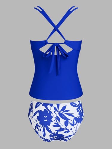CUPSHE Women's Tankini Sets Two Piece Swimsuit Scoop Neck V Cut Double Straps Self Tied Bathing Suit Ruched Tummy