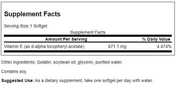 Swanson Vitamin E - Natural Vitamin Supplement Promoting Cardiovascular Health - Natural Formula Delivering Essential D-Alpha Tocopherols - (100 Softgels, 1000 IU Each)