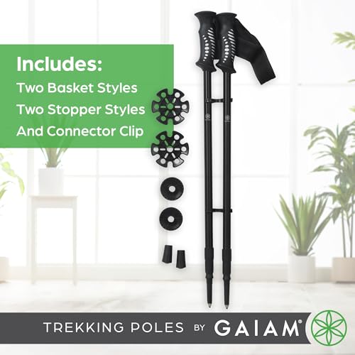 Gaiam Trekking Poles (Pair, Black), Lightweight 7075 Aluminum Hiking Support Walking Stick, Comfort-Grip Handles, All-Terr...
