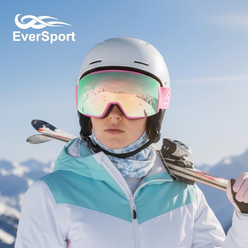 EverSport Ski Goggles, OTG Snowboard Goggles for Men Women with Magnetic Lens UV Protection and Anti Fog, Skiing Snowmobile