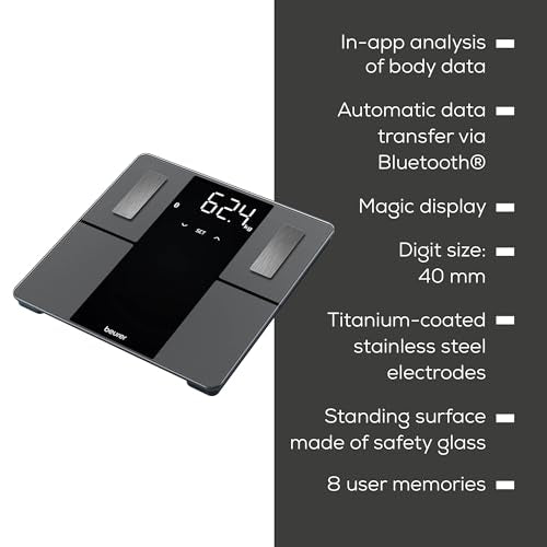 Beurer BF500 Smart Body Analysis Scale with Bluetooth & App, Accurate Digital Diagnostic Scale Measures Body Fat, Muscle M...
