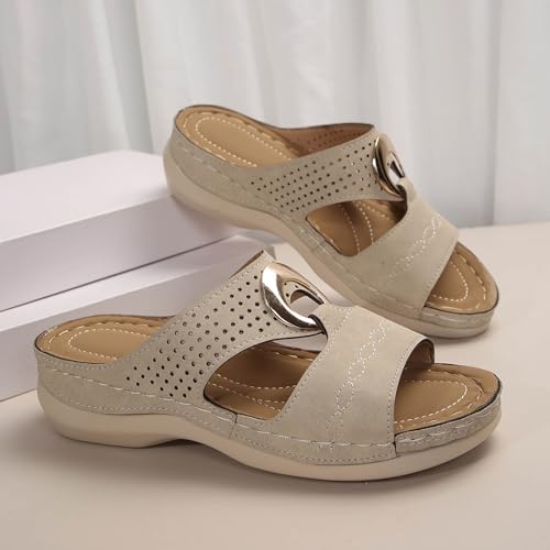 JEUROT Walking Sandals for Women Open Toe Slip On Wedge Slides Arch Support Orthopedic Sandal Memory Foam Platform Shoes