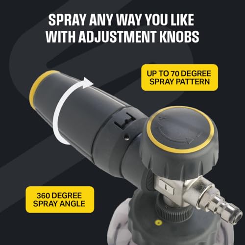Active Foam Cannon with ¼ inch quick connector for Electric and Gas Pressure Washers. Wide-mouth bottle and variable spray...