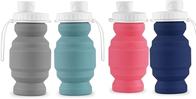SPECIAL MADE Collapsible Water Bottles Cups Leakproof Valve Reusable BPA Free Silicone Foldable Travel Water Bottle Cup for Gym Camping Hiking Travel Sports Lightweight Durable