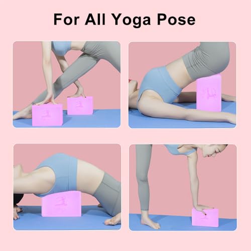 RETON Yoga Blocks Set, High - Density Yoga Block with 2 Strap, Lightweight Foam Brick Yoga Pilates Blocks, Anti-Slip Yoga ...