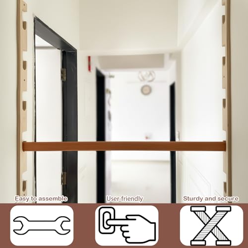 Leinuosen Doorway Pull-up Bar Sets Adjustable 5 Levels Wooden Doorway Pull-up Bar and 2 Door Frame with 6 Sets of Screw-in...