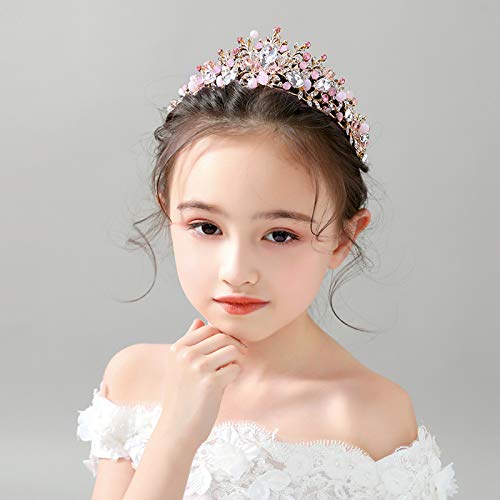 Kids Pink Crystal Tiara Girls Princess Costume Rhinestone Crown Headband Wedding Bridal Hair Accessories Birthday Communio...