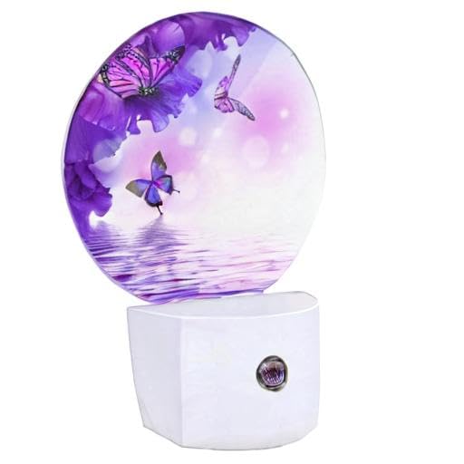 Ekobla Flower Butterfly Night Light - Purple Led Wall Plug-In Nightlights With Auto Sensor Dusk To Dawn Lighting For Bedroom & Nursery (0.5W Sleep-Friendly Glow)