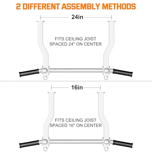 HWOOUSA Pull Up Bar Ceiling Mount, 600LBS Heavy Duty Multi Grip Chin Up Bar, 24"/16" Rafter PullUp Bar, Ceiling Beam for G...