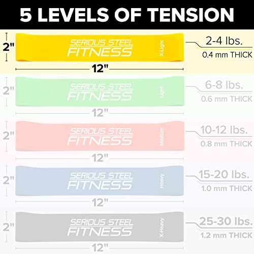 Serious Steel Fitness Mini Resistance Loop Bands | Rehab and Prehab Stretch Bands | 12" Exercise Workout Bands (Sets of 5 ...