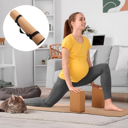 Seenelling 7 Pcs Cork All in One Yoga Essentials Kit Large Cork Yoga Mat and Blocks Set with Carry Strap and Alignment Lin...