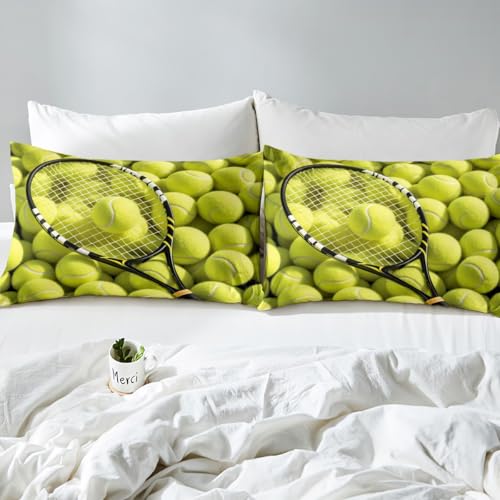 Erosebridal Boys Tennis Duvet Cover Set, Teens Sports Game Themed Bedding Set Queen Size, Tennis Ball Racket Comforter Cov...