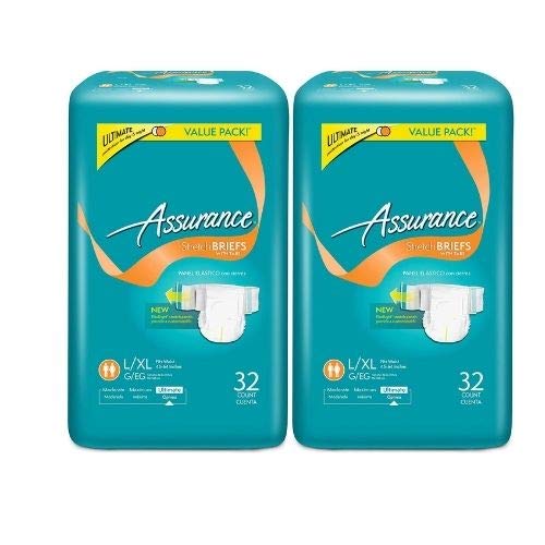 Assurance Stretch Briefs with Tabs, Ultimate Absorbency, Large/XL, 32 Count (2 Pack)