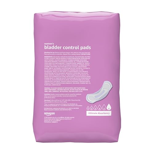 Amazon Basics Incontinence Pads for Women Long, Bladder Control, Postpartum, Ultimate Absorbency, Unscented, 60 Count (2 Packs of 30)