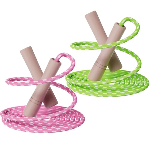 Homello Jump Rope for Kids - Wooden Handle - Adjustable Cotton Braided Fitness Skipping Rope for Toddler Fitness Workout E...