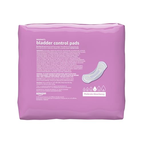 Amazon Basics Incontinence Pads for Women Long, Bladder Control, Postpartum, Moderate Absorbency, Unscented, 108 Count (2 Packs of 54)
