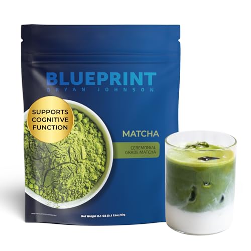 Blueprint Bryan Johnson Matcha Powder - Ceremonial Grade Japanese Matcha - Green Tea for Energy & Focus - Natural Caffeine Antioxidant-Rich - 30mg L-Theanine- 30 Servings