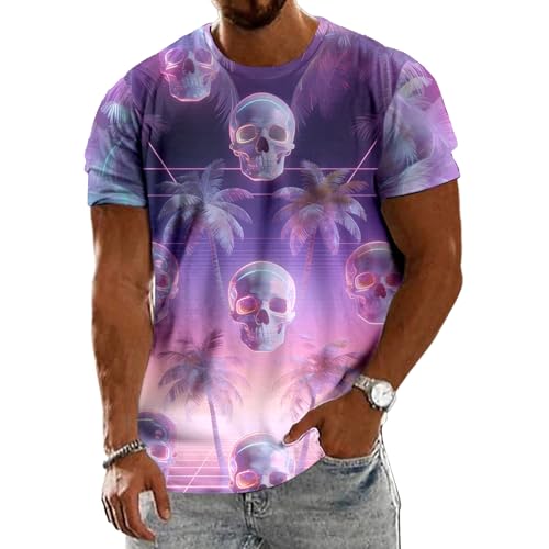 Hawaiian T Shirts for Men - Skull Palm Tree | Short Sleeve Crewneck Hawaiian Graphic Tees Summer Tops,for Travel