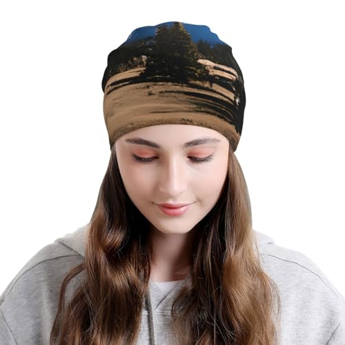 Rocky Mountains Print Winter Beanie Hat Men Women Soft Lightweight Thermal Cap for Outdoor Skiing Wear Black