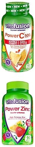 Bundle of Vitafusion Extra Strength Power C Gummy Vitamins, 92 Count + Vitafusion Power Zinc Gummy Vitamins, Strawberry Tangerine Flavored Immune Support (1), 90 Count