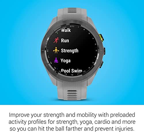 Garmin Approach S70 (Gray, 42mm) Golf GPS Watch AMOLED Display with Charging Stand, Car & Wall Adapters and Cleaning Kit