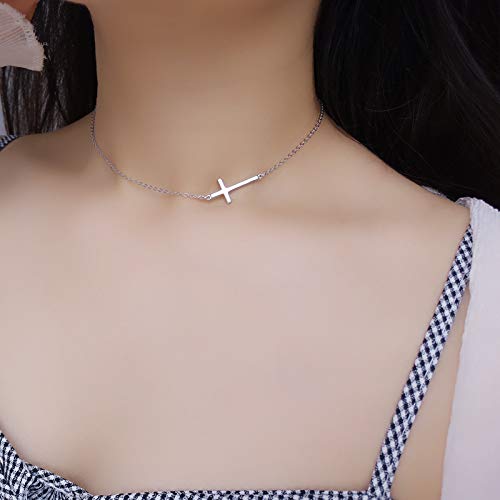 XOYOYZU Tiny Cross Pendant Necklace for Women Simple Cross Necklaces Mothers Day Birthday Gifts for Women (Choker cross)