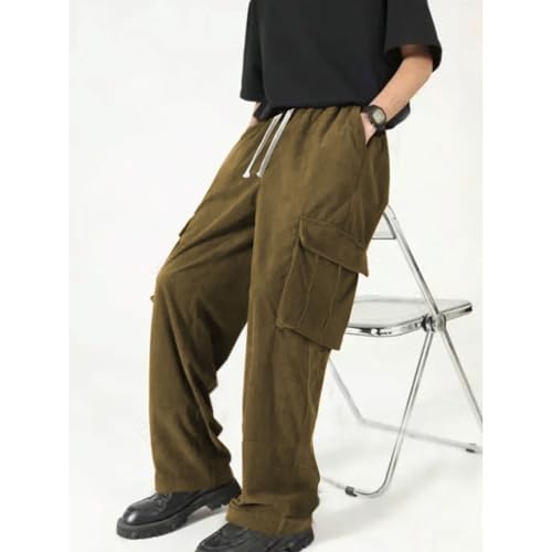 Men's Corduroy Cargo Pants 2026 Winter Warm Stretch Straight Leg Pants Casual Athletic Loose Fit Jogger Lightweight Trousers