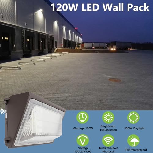 Whled 1-10V Dimmable 120W Led Wall Pack Light With Dusk To Dawn Photocell 100-277V 16800Lm 800-1000W Hps/Hid Equiv. 5000K Outdoor Security Lighting Etl Commercial Wall Mount Lights For Building