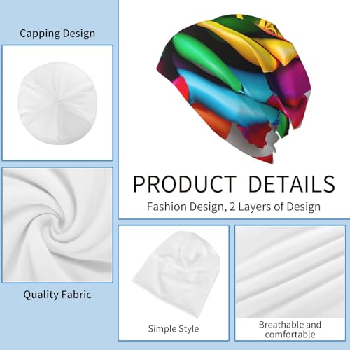 Rainbow Rose Flower Print Beanie Hat for Men and Women Stretchy Slouchy Winter Warm Cap Headwear Accessory