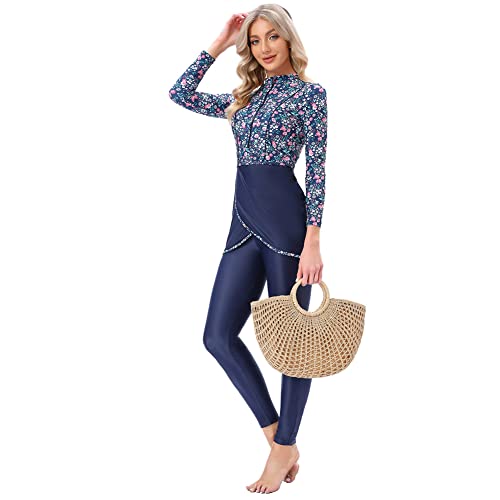 Women Burkini Swimsuits Modest Muslim Swimwear Islamic Long Sleeve Full Cover Hijab Top Swim Pants Bathing Suit