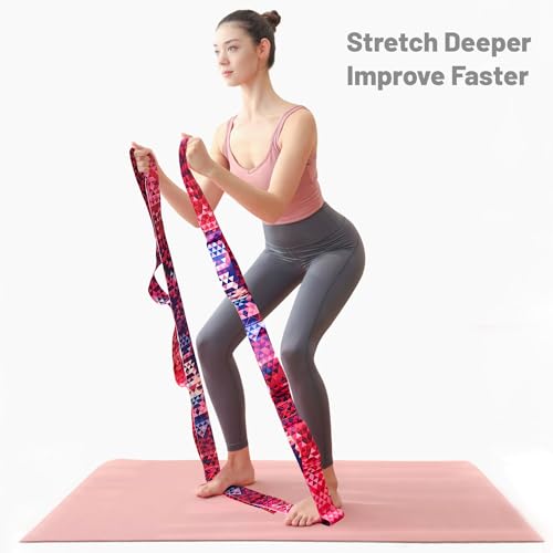 Aozora Yoga Strap Stretching Strap with Loops, Stretch Straps for Physical Therapy, 10 Loops Non-Elastic Exercise Strap fo...