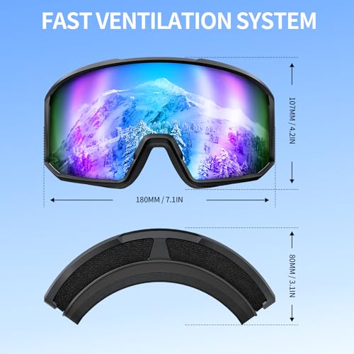 YLKJSWIM Ski Goggles for Men Women, OTG Snow Goggles, UV Protection Snowboard Goggles for Adult & Youth, Snowmobile, Sledding