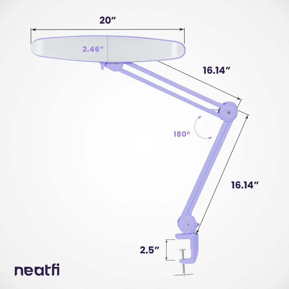 Neatfi Xl 2 200 Lumens Led Task Lamp 24W 117 Pcs Smd Led Dimmable 4 Level Brightness 3 Light Modes Desk Light For Home Office Workbench (Cct Lavender)