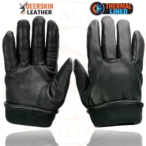 Milwaukee Leather SH858 Men's Thermal Lined USA Deerskin Black Leather Motorcycle Gloves w/Cinch Wrist Closure