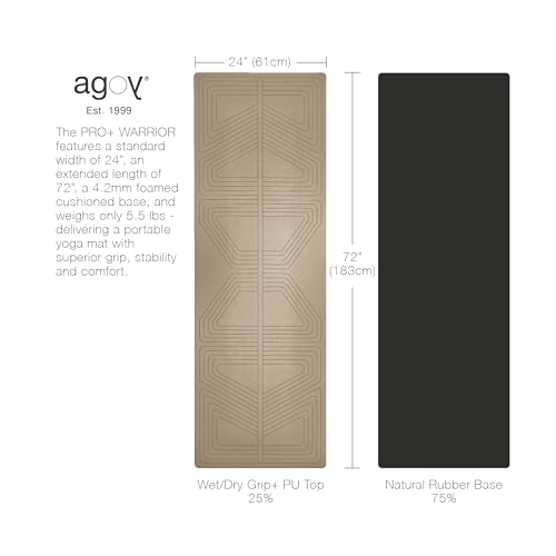 agoy PRO+ WARRIOR - Premium Non-Slip Yoga Mat – Eco-Conscious Design - PU Mat With Wet/Dry Grip+ - Focus Alignment - Laze...