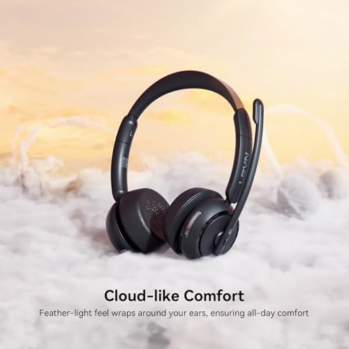 LEVN Wireless Headset, Wireless Headset with Mic for Work, AI Noise Cancelling, 65 Hrs Working Time, Bluetooth Headphones ...