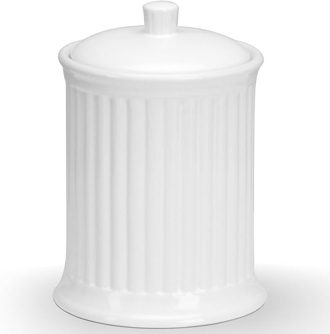 Omniware Simsbury XL Canister, 120oz Stoneware Cookie Jar with Lid, Large Kitchen Storage Container, Airtight Farmhouse Canister for Flour, Sugar, Coffee, or Snacks (White)