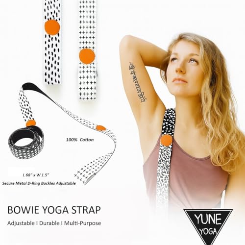 Yune Yoga Bowie Yoga Strap – 68" 100% Cotton Stretching & Carrying Strap with Metal D-Ring – Yoga Accessory for Pilates, F...