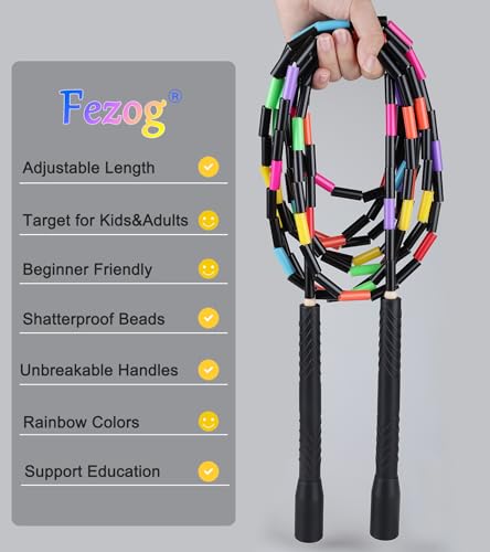16.5FT Double Dutch Jump Ropes for Adults Kids, Rainbw Long Jump Rope, Beaded Jump Rope for Fitness, Segmented Skipping Ro...