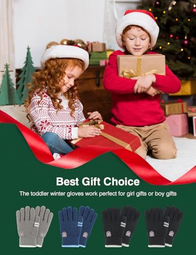ORVINNER Kids Winter Gloves for Boys - 4 Pairs Soft Fleece Lined Thermal Stretchy Knit Warm Gloves for Cold Weather (2 Bla...