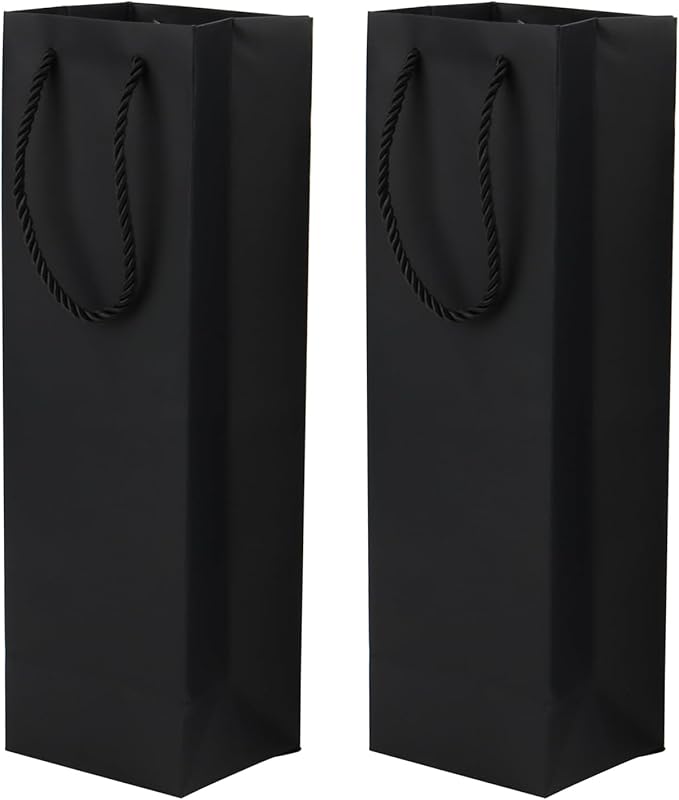 MANCHAP 24 Pcs 13.7 x 4.3 x 3.5 Inch Black Paper Wine Bottle Bags, Wine Bags with Handles, Single Bottle Paper Wine Bags for Wedding, Party, Shopping